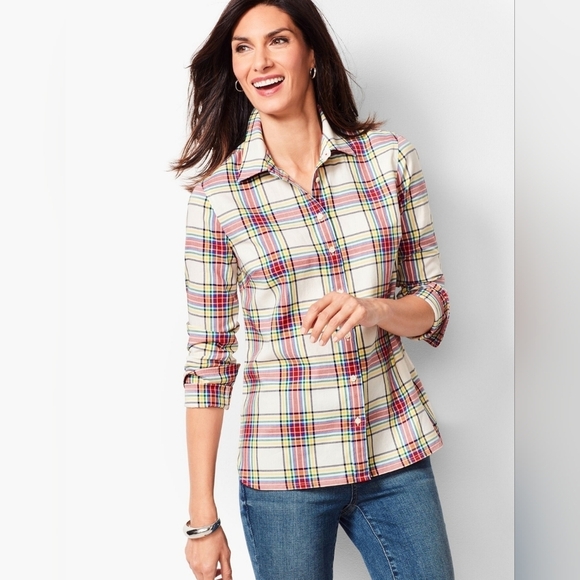 Talbots Classic Cotton Shirt - Windowpane Plaid Sz. XS - Picture 1 of 8